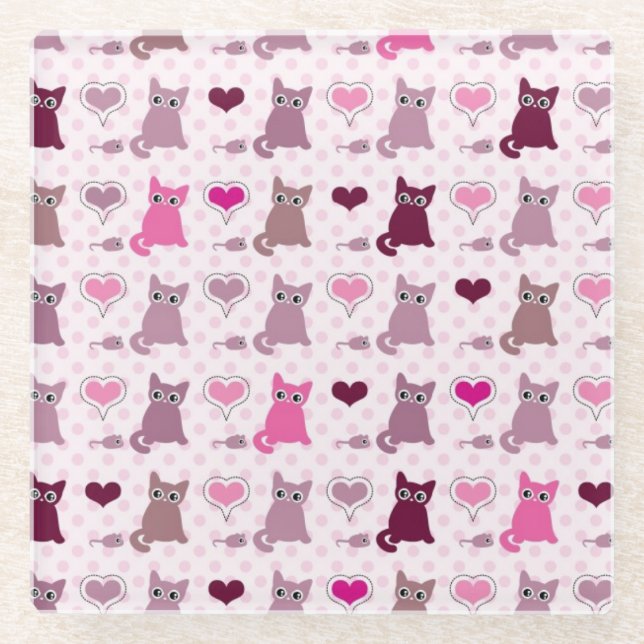 Posavasos De Vidrio Modelo lindo de los chicas del gatito (Anverso)
