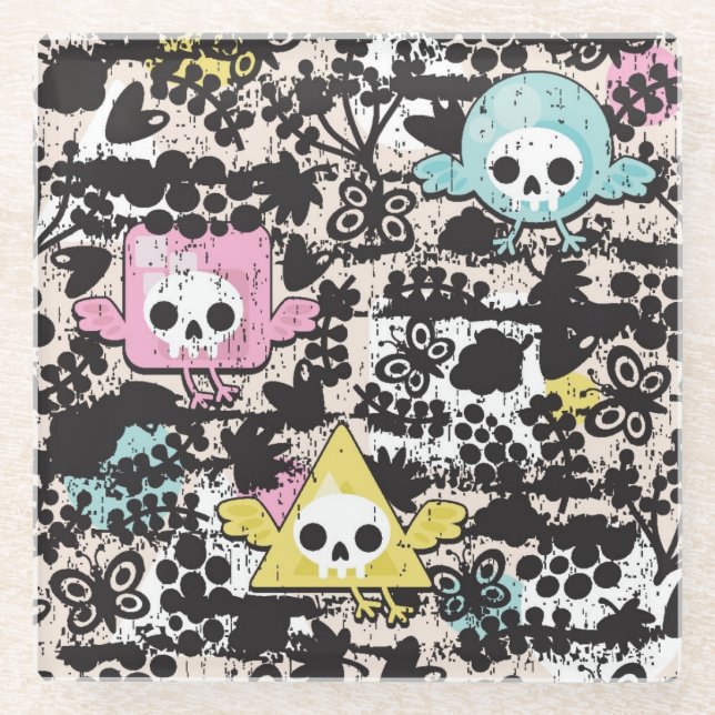 Posavasos De Vidrio Modelo loco de los pájaros (Anverso)