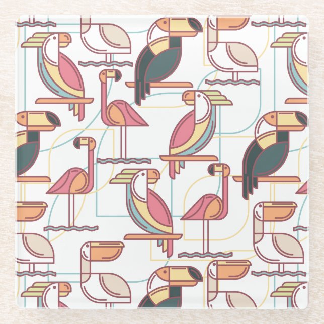 Posavasos De Vidrio Modelo moderno con los pájaros tropicales (Anverso)