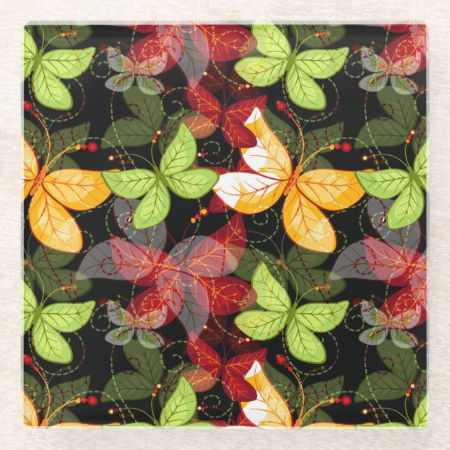 Posavasos De Vidrio Modelo oscuro del otoño (Anverso)