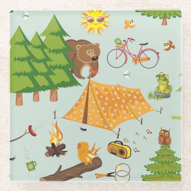 Posavasos De Vidrio Modelo que acampa (Anverso)