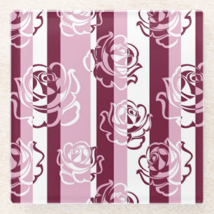 Posavasos De Vidrio Modelo rayado con los rosas