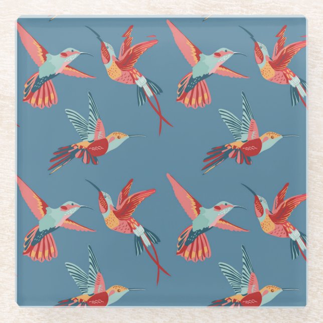 Posavasos De Vidrio Modelo retro 2 del colibrí (Anverso)