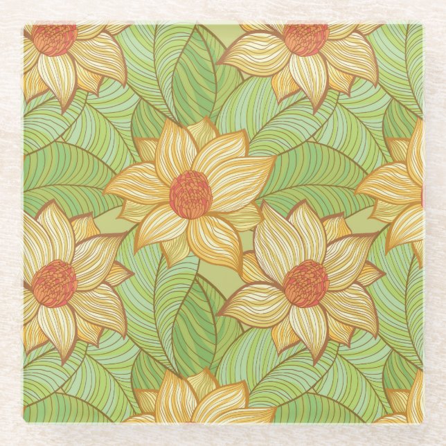 Posavasos De Vidrio Modelo retro de la magnolia (Anverso)