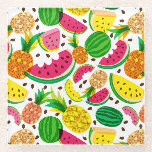 Posavasos De Vidrio Modelo rojo y amarillo de la fruta tropical