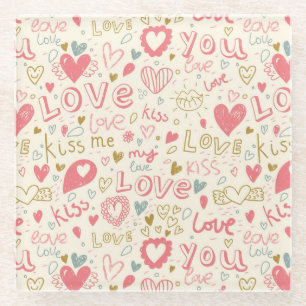 Posavasos De Vidrio Modelo romántico con los corazones y los labios