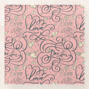 Posavasos De Vidrio Modelo romántico con los corazones y los pájaros