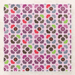 Posavasos De Vidrio modelo rosado de las flores y de los búhos