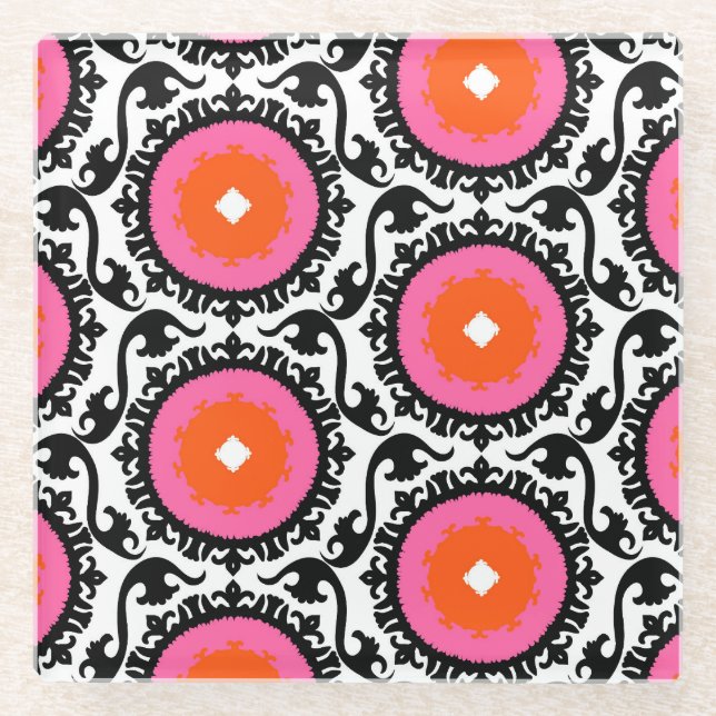 Posavasos De Vidrio Modelo rosado de Suzani (Anverso)