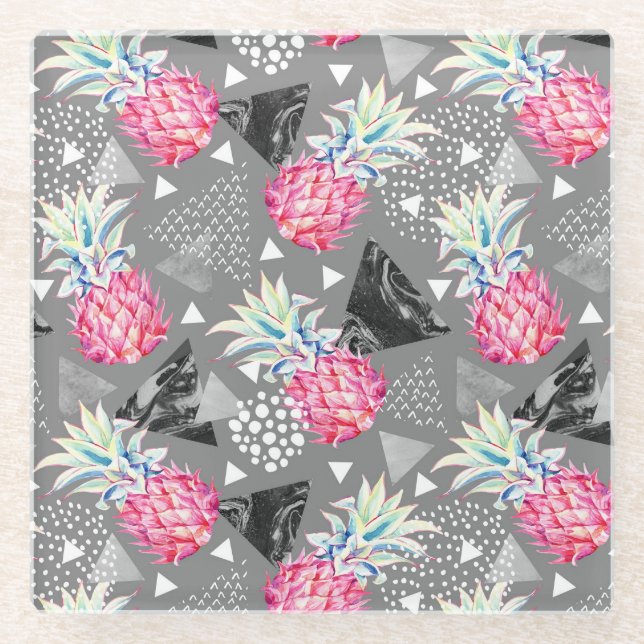 Posavasos De Vidrio Modelo texturizado piña geométrica (Anverso)