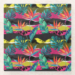 Posavasos De Vidrio Modelo tropical abstracto de neón de la textura