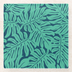 Posavasos De Vidrio Modelo tropical de la hoja de Monstera