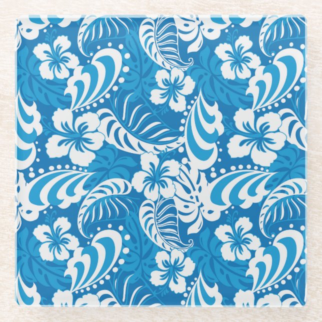 Posavasos De Vidrio Modelo tropical del hibisco (Anverso)