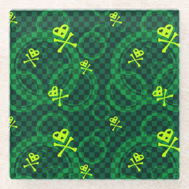 Posavasos De Vidrio Modelo verde de Emo con los círculos (Anverso)