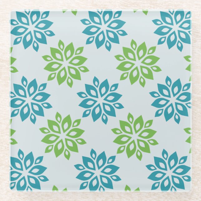 Posavasos De Vidrio Modern Aqua & Lime Green Floral Pattern Coaster (Anverso)