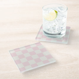 Posavasos De Vidrio Modern Blush Pink White Checkered