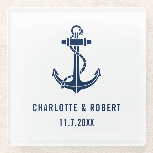 Posavasos De Vidrio Modern Boat Anchor Beach Wedding Groomsmen (Anverso)