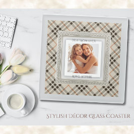 Posavasos De Vidrio Modern Farmhouse Beige Plaid Best Mom Photo