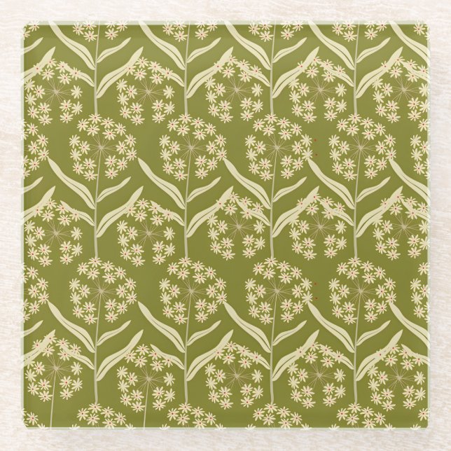 Posavasos De Vidrio Modern Floral Pattern: White Umbel Flowers (Anverso)