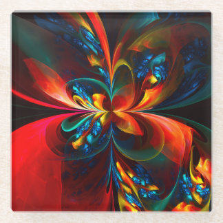 Posavasos De Vidrio Modern Floral Resumen Art Naranja Patrón Azul #14