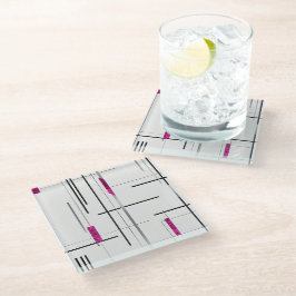 Posavasos De Vidrio Modern Geometric / Abstract black, silver, Fuschia