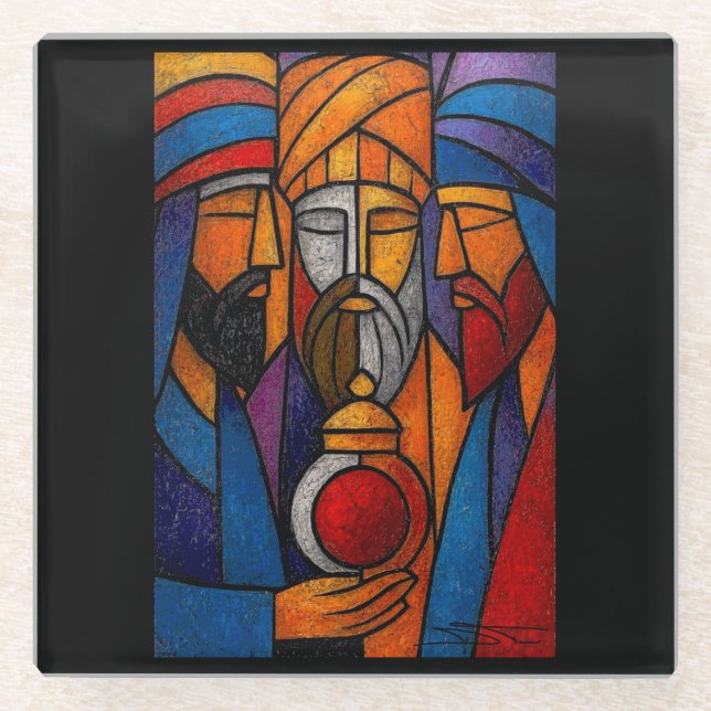 Posavasos De Vidrio Modern Stained Glass Three Wise Men (Anverso)