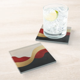 Posavasos De Vidrio Modern Wave Gold Red Black 