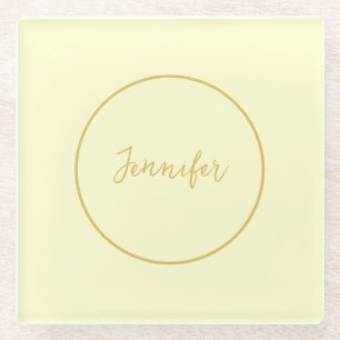 Posavasos De Vidrio Moderna caligrafía de color dorado y crema única