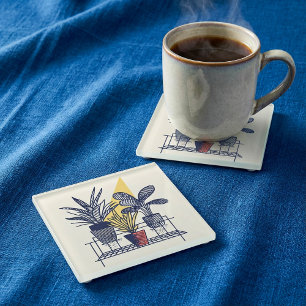 Posavasos De Vidrio Moderna casa de pozos botánicos Ilustracion de pla