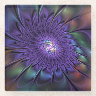 Posavasos De Vidrio Moderna y colorida moda Resumen Flor Fractal