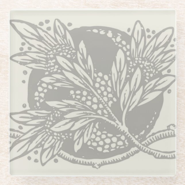 Posavasos De Vidrio Modernidad Art Nouveau Sobriedad floral (Anverso)