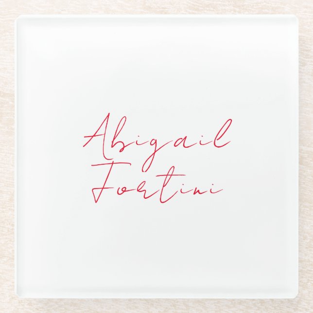 Posavasos De Vidrio Moderno blanco rojo minimalista (Anverso)