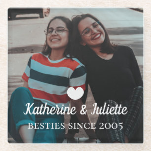 Posavasos De Vidrio Moderno Corazón Blanco Mejor Amistad Amigo Foto