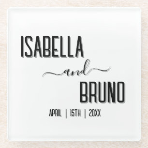 Posavasos De Vidrio Moderno, elegante Boda de texto negro personalizad