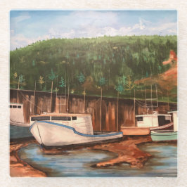 Posavasos De Vidrio Moderno pueblo pesquero Browns y Greens