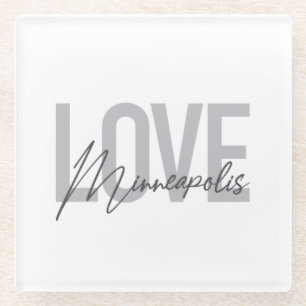 Posavasos De Vidrio Moderno, simple, urbano, fresco Amor Minneapolis