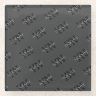 Posavasos De Vidrio Moderno Tiled Dark Gray Monogramed Name/other Text