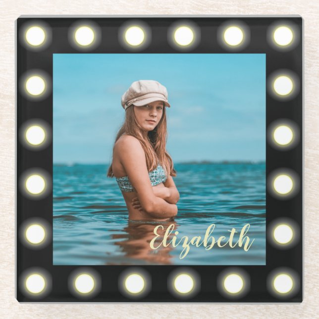 Posavasos De Vidrio Moderno y exclusivo marco de fotos en cuadrado neg (Anverso)