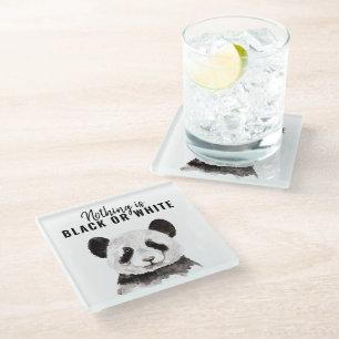 Posavasos De Vidrio Moderno Y Gracioso Panda Negro Y Blanco Con Cita