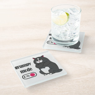 Posavasos De Vidrio Modo gruñón en gato gordo gracioso