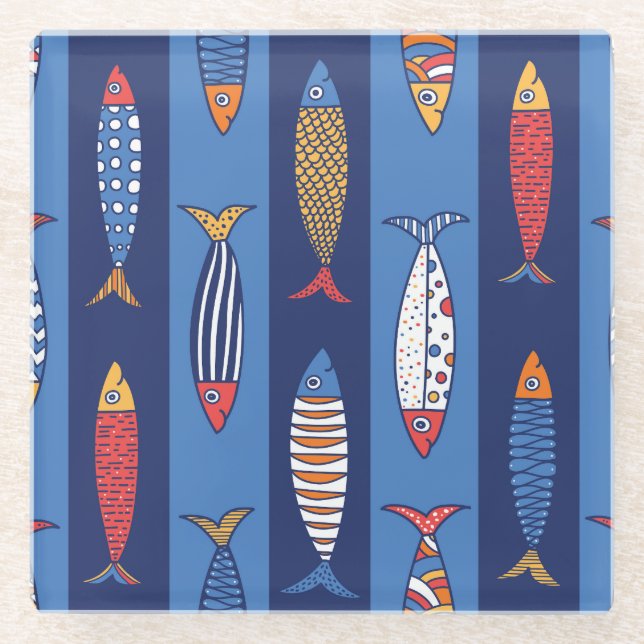 Posavasos De Vidrio Momento de juego acuático: Fantasía de peces para  (Anverso)