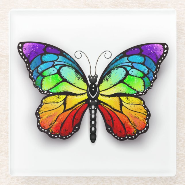 Posavasos De Vidrio Monarca de mariposa arcoiris (Anverso)