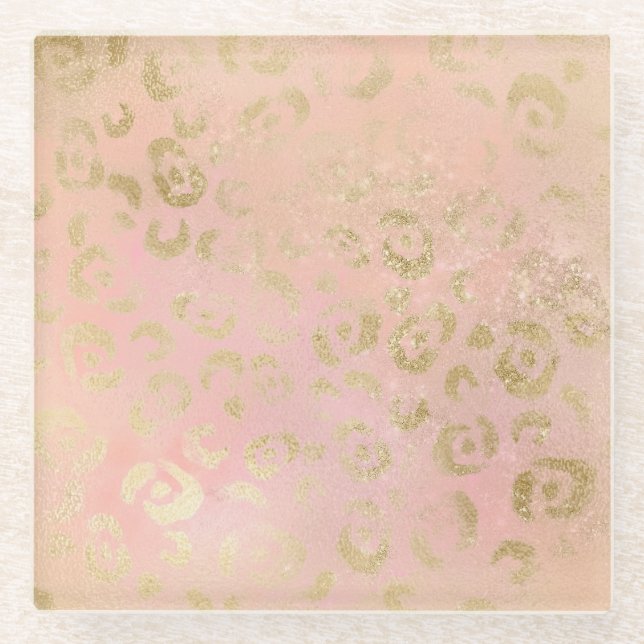 Posavasos De Vidrio Monasterio de Glass Leopardo de Oro Girly Pink (Anverso)