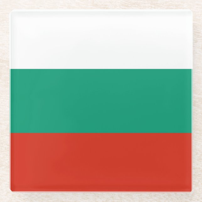 Posavasos De Vidrio Monasterio de vidrio con bandera de Bulgaria (Anverso)