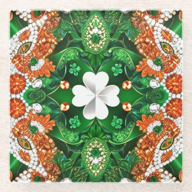 Posavasos De Vidrio Monasterio de vidrio con colores irlandeses (Anverso)