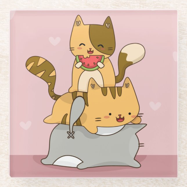 Posavasos De Vidrio Monasterio De Vidrio De Gatos Cuadros (Anverso)