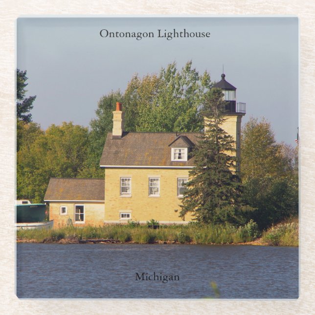 Posavasos De Vidrio Monasterio de vidrio del faro de Ontonagon 2023 (Anverso)