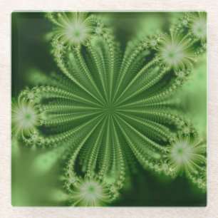 Posavasos De Vidrio Monasterio de vidrio fractal de flor verde