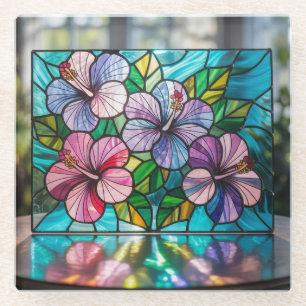 Posavasos De Vidrio Monasterio De Vidrio Manchado De Flores Hibiscus D