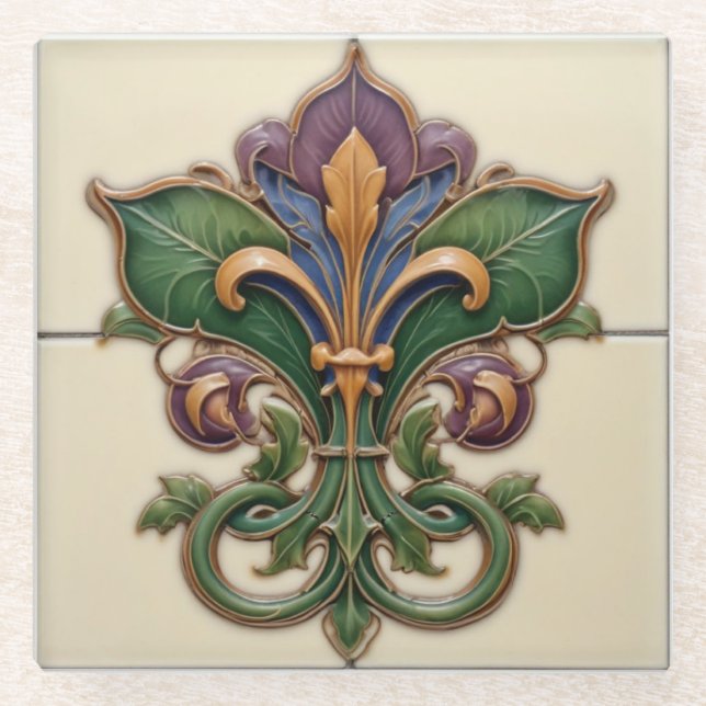 Posavasos De Vidrio Monastre de Jardín Fleur-de-Lis (Anverso)